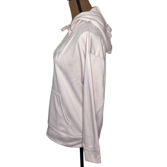 Under Armour loose fit fleece lined hoodie with plush logo pale pink and white L - Picture 5 of 16